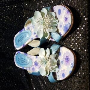 Blue Flower Low Heel Sandal